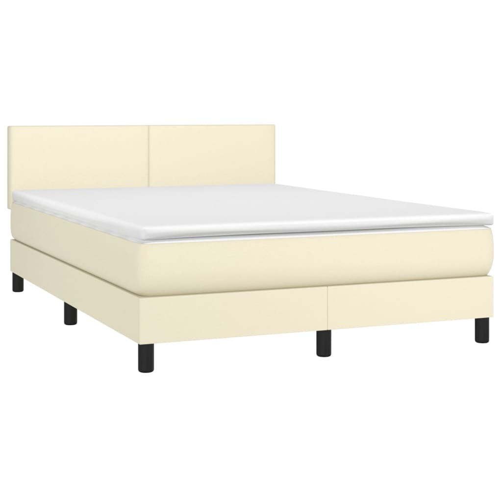 Krevet box spring s madracem LED krem 140x190cm od umjetne kože