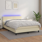 Krevet box spring s madracem LED krem 140x190cm od umjetne kože