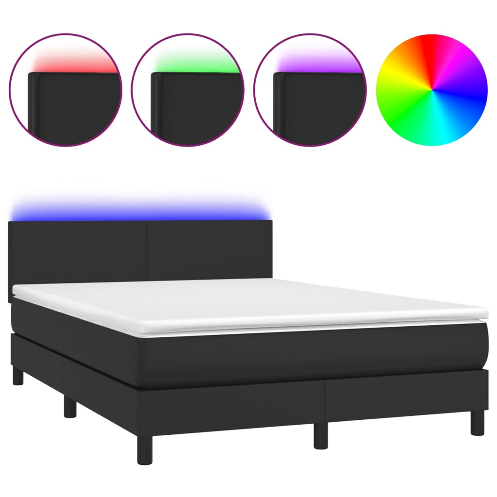 Krevet box spring s madracem LED crni 140x200cm od umjetne kože