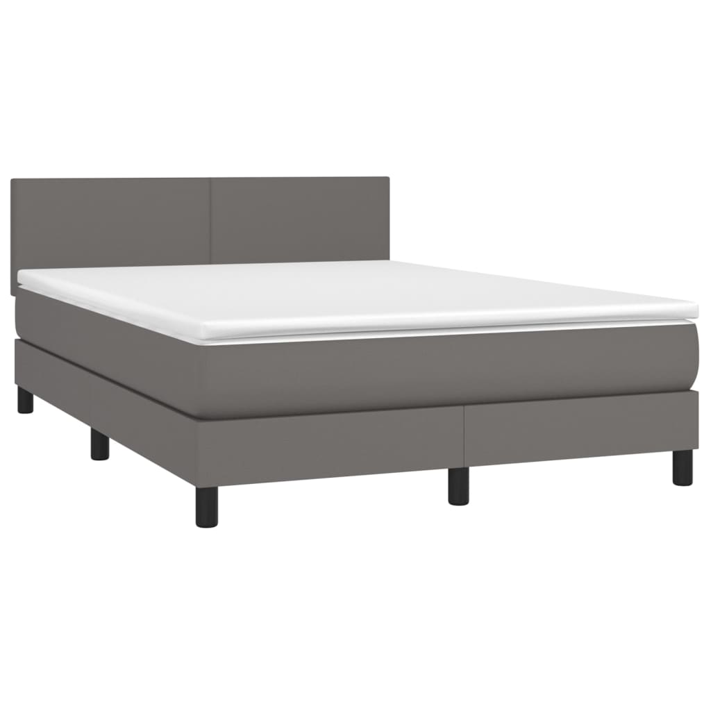 Krevet box spring s madracem LED sivi 140x200cm od umjetne kože