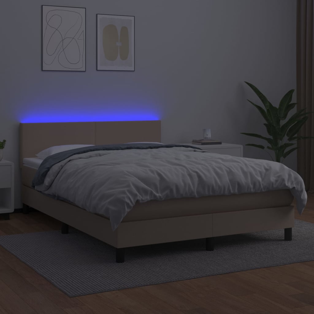 Krevet box spring madrac LED cappuccino 140x200cm umjetna koža