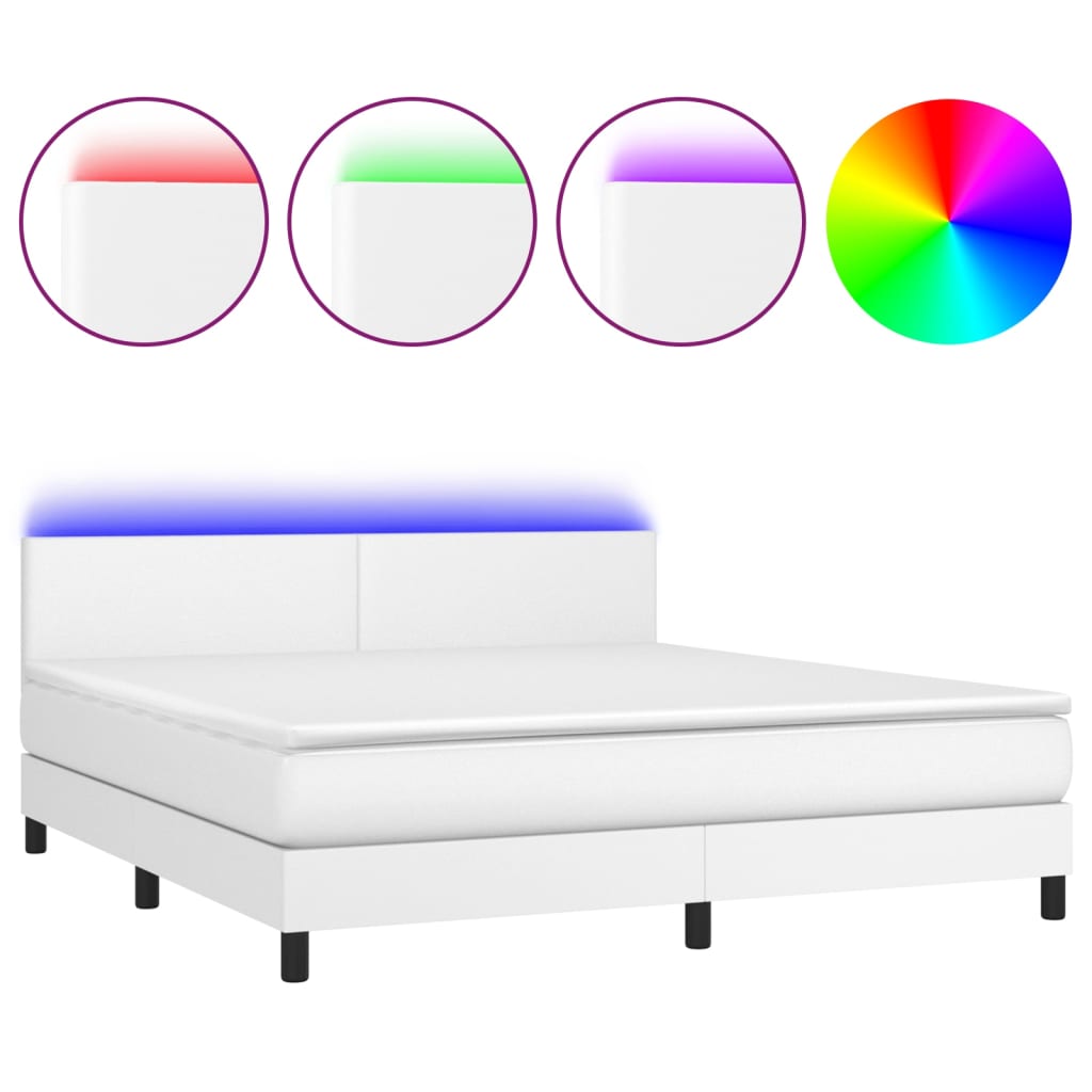 Krevet box spring s madracem LED bijeli 160x200 cm umjetna koža