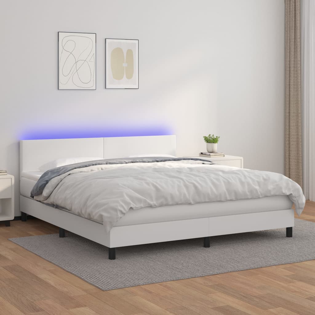 Krevet box spring s madracem LED bijeli 180x200 cm umjetna koža