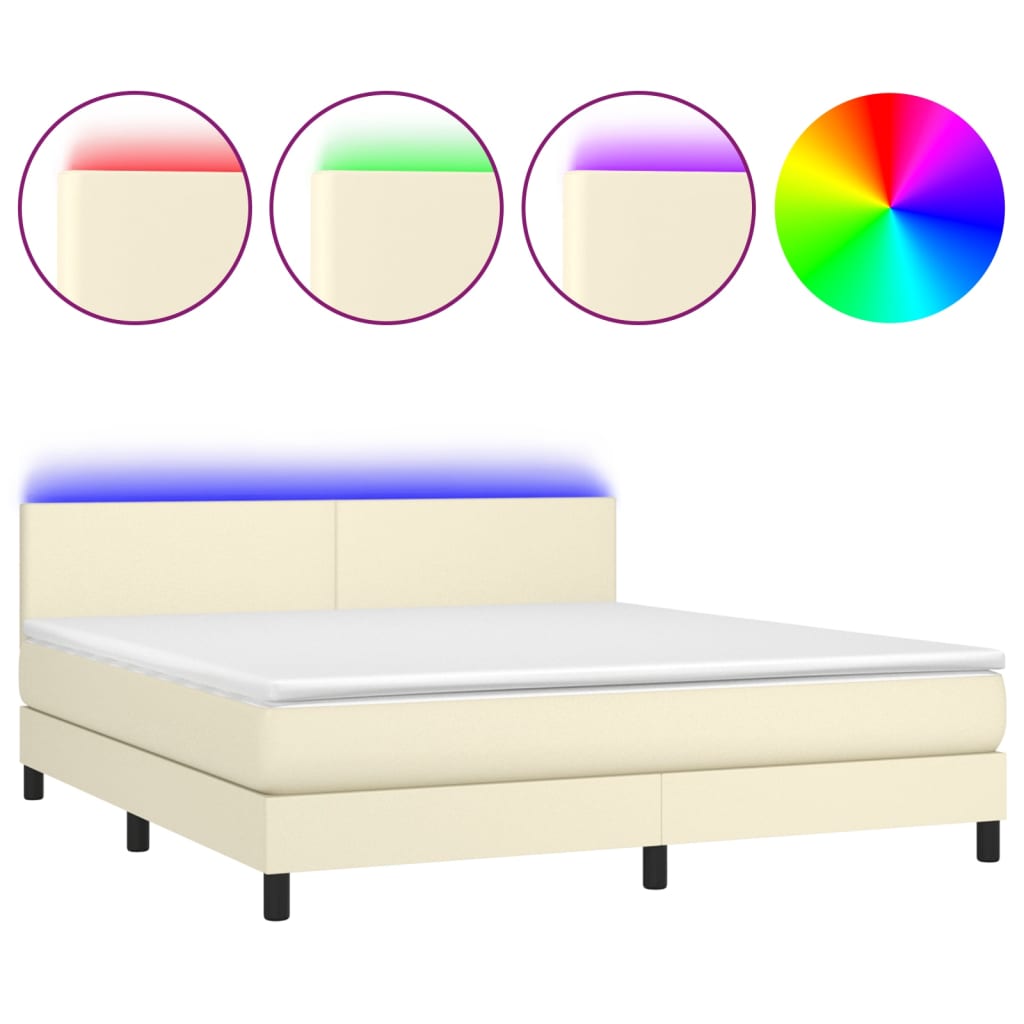 Krevet box spring s madracem LED krem 180x200cm od umjetne kože