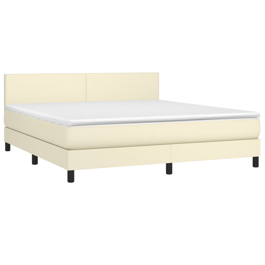 Krevet box spring s madracem LED krem 180x200cm od umjetne kože