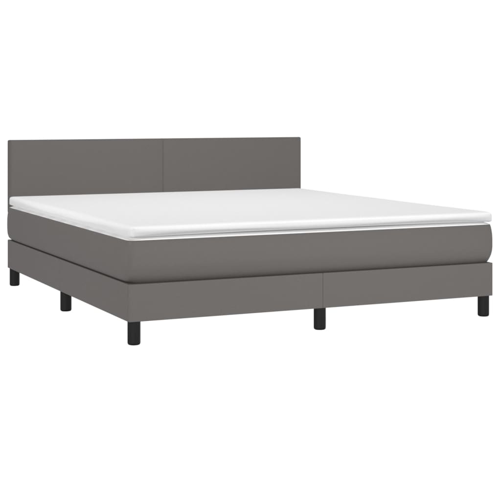 Krevet box spring s madracem LED sivi 180x200cm od umjetne kože