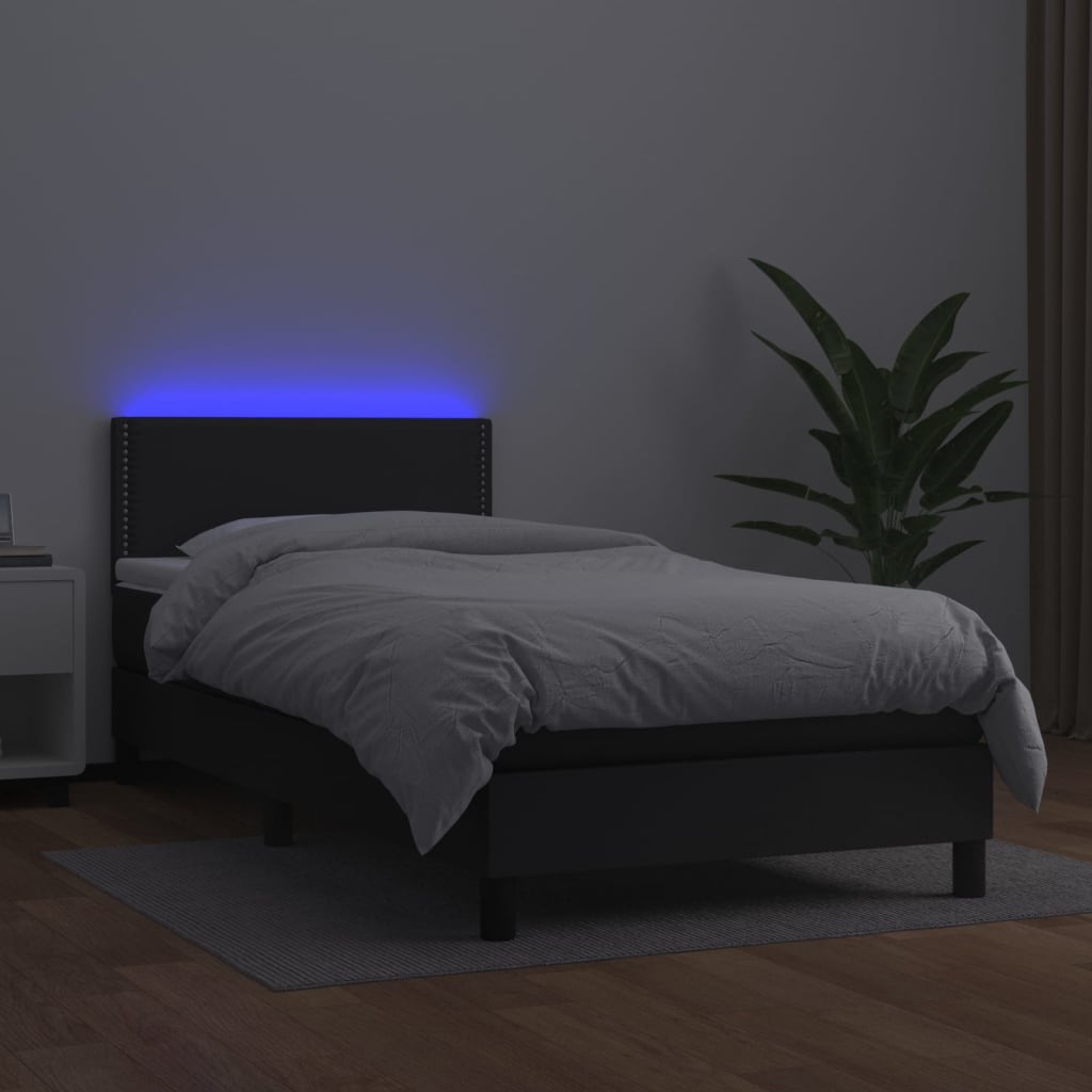 Krevet box spring s madracem LED crni 80x200 cm od umjetne kože