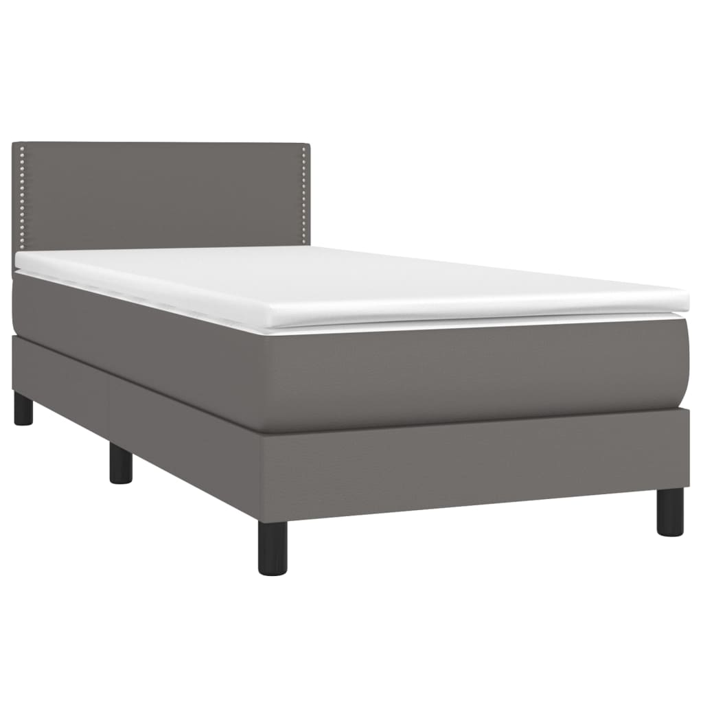Krevet box spring s madracem LED sivi 80x200 cm od umjetne kože