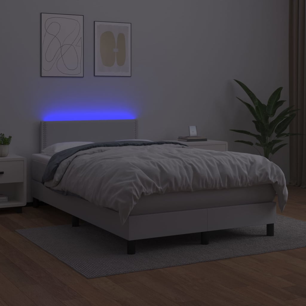 Krevet box spring s madracem LED bijeli 120x200 cm umjetna koža