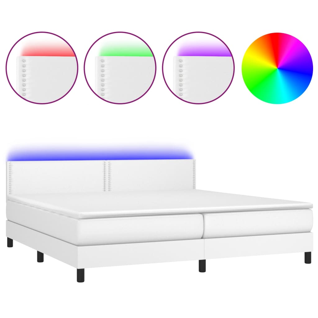 Krevet box spring s madracem LED bijeli 200x200 cm umjetna koža