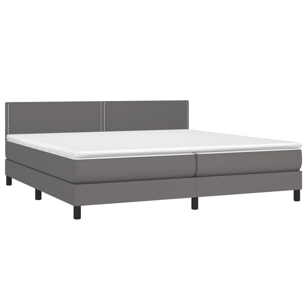 Krevet box spring s madracem LED sivi 200x200cm od umjetne kože
