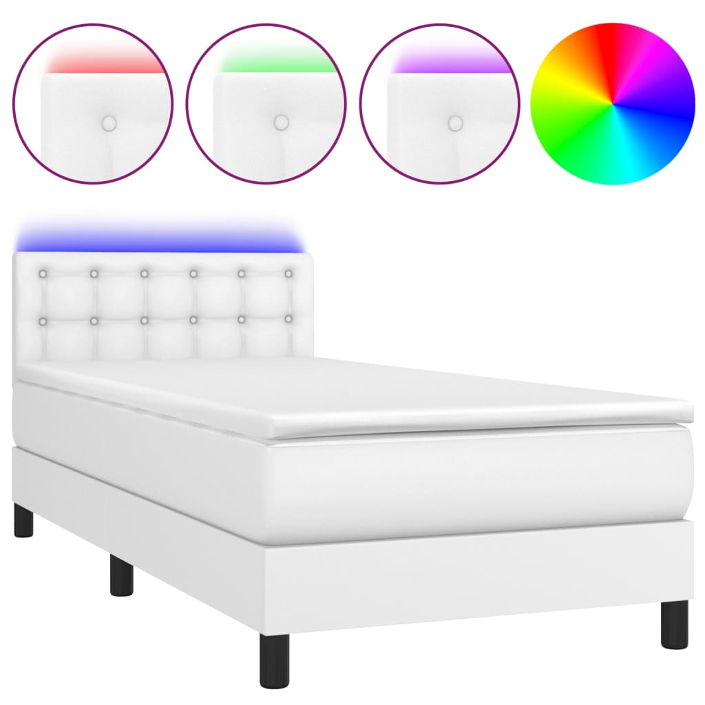 Krevet box spring s madracem LED bijeli 80x200 cm umjetna koža