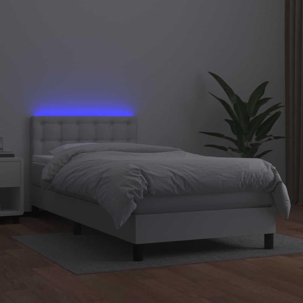 Krevet box spring s madracem LED bijeli 80x200 cm umjetna koža