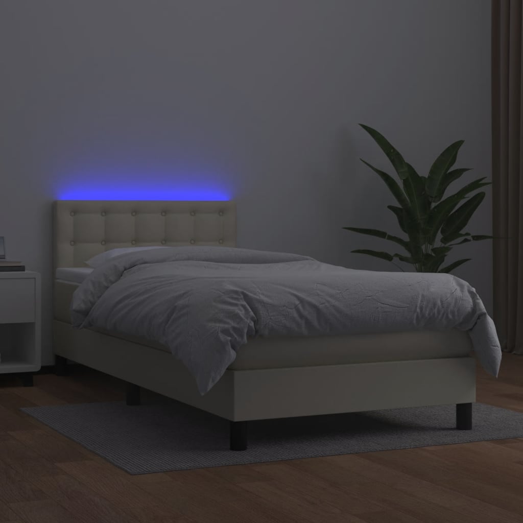 Krevet box spring s madracem LED krem 80x200 cm od umjetne kože