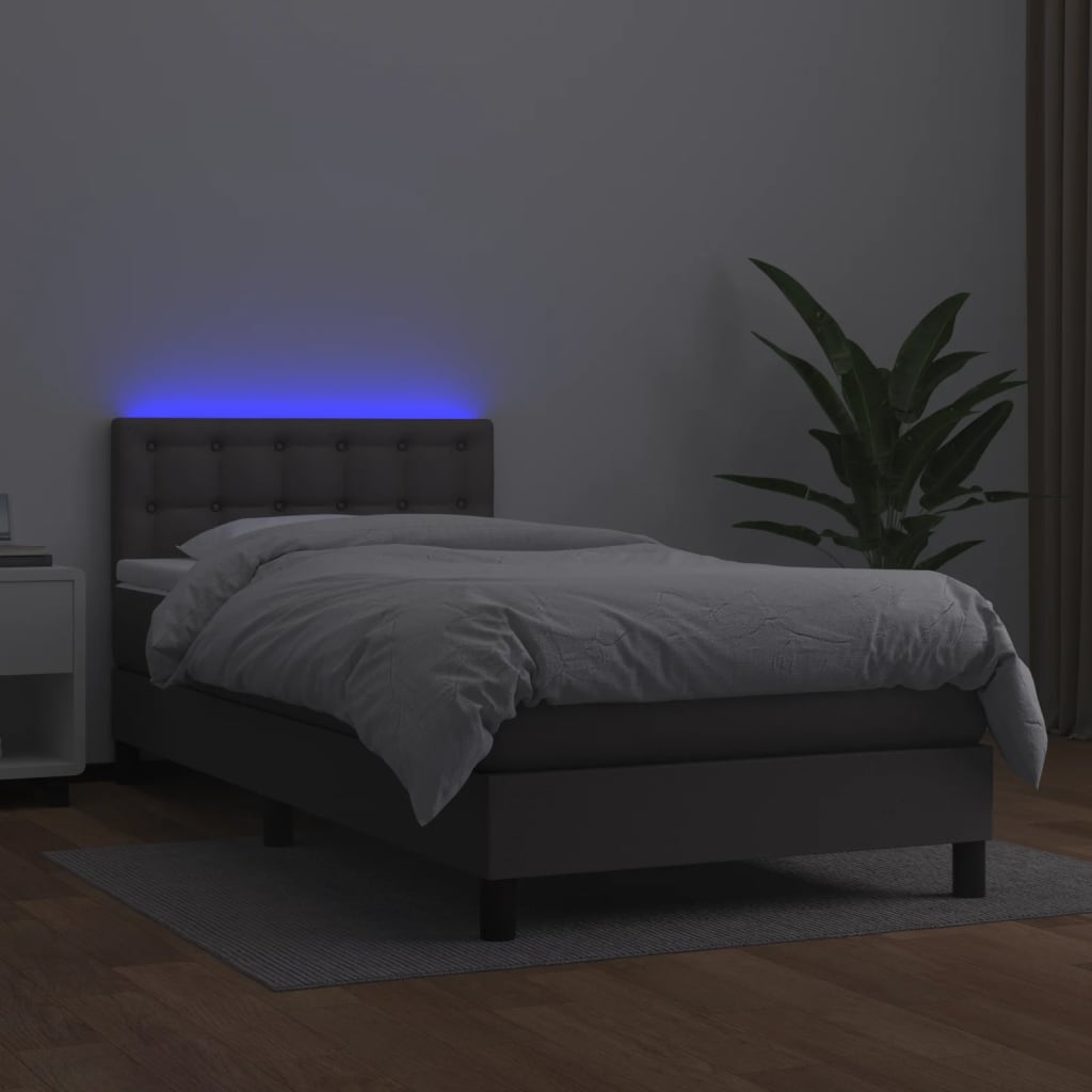 Krevet box spring s madracem LED sivi 80x200 cm od umjetne kože