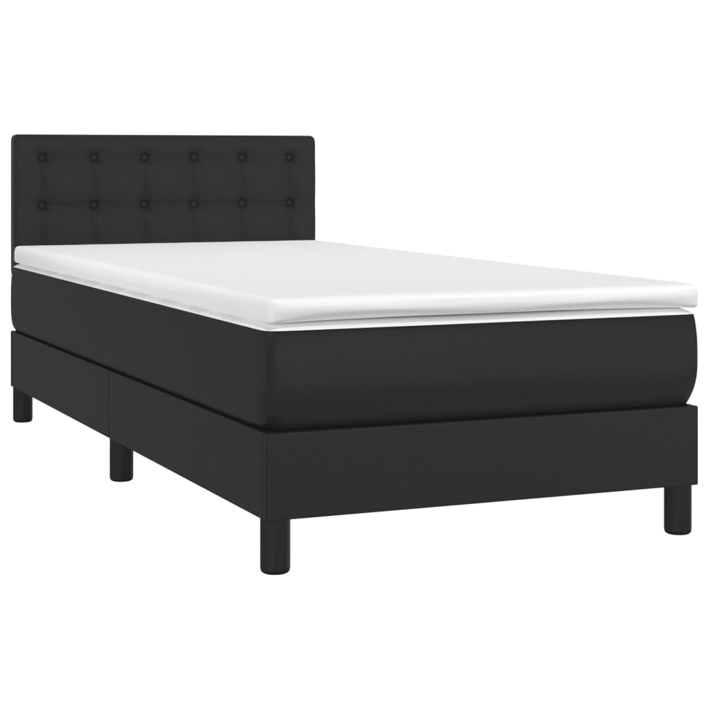 Krevet box spring s madracem LED crni 90x190 cm od umjetne kože