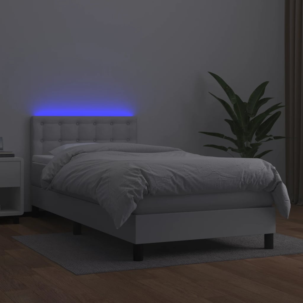 Krevet box spring s madracem LED bijeli 90x200 cm umjetna koža