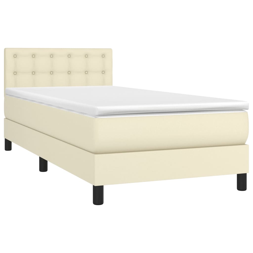 Krevet box spring s madracem LED krem 90x200 cm od umjetne kože