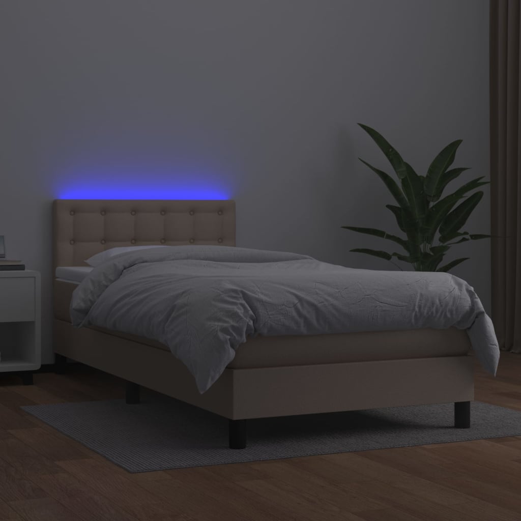 Krevet box spring madrac LED cappuccino 90x200cm umjetna koža
