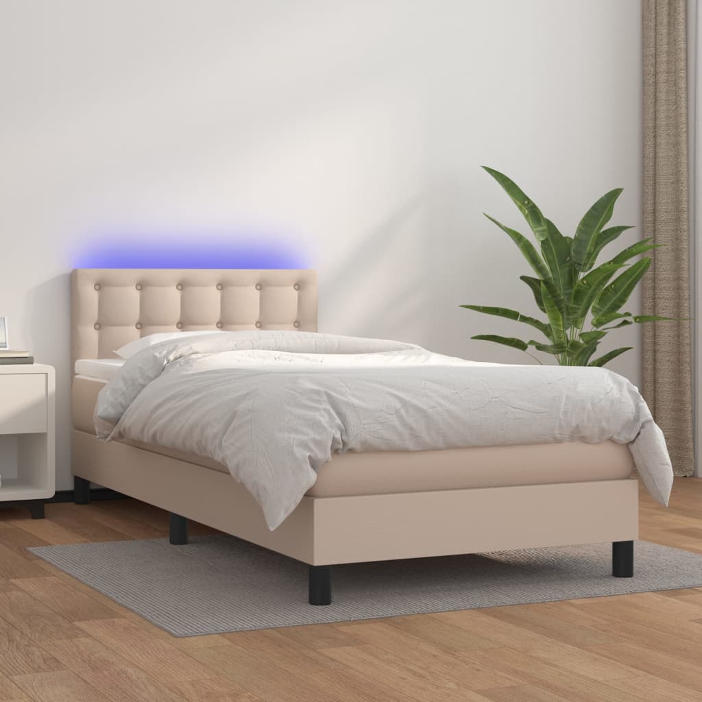 Krevet box spring madrac LED cappuccino 90x200cm umjetna koža