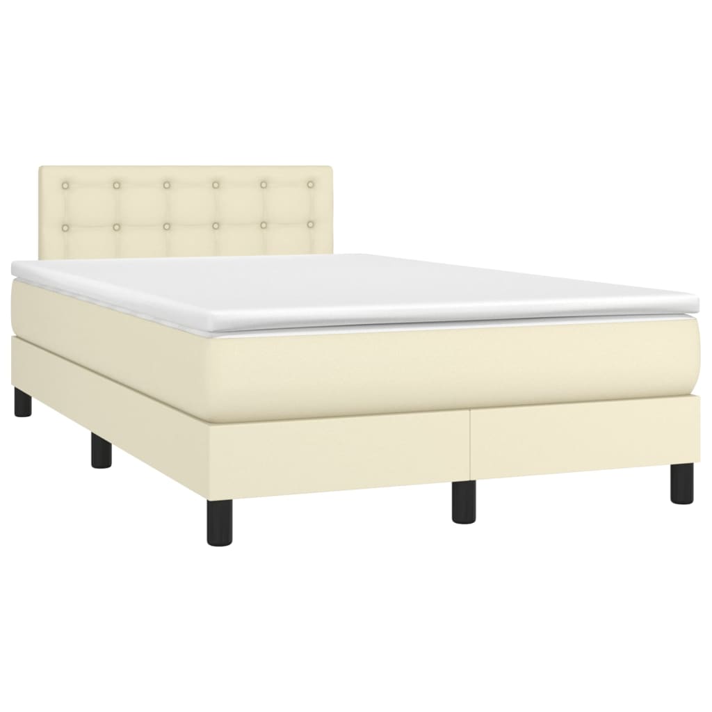 Krevet box spring s madracem LED krem 120x200cm od umjetne kože