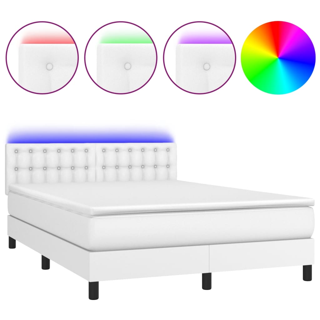 Krevet box spring s madracem LED bijeli 140x190 cm umjetna koža