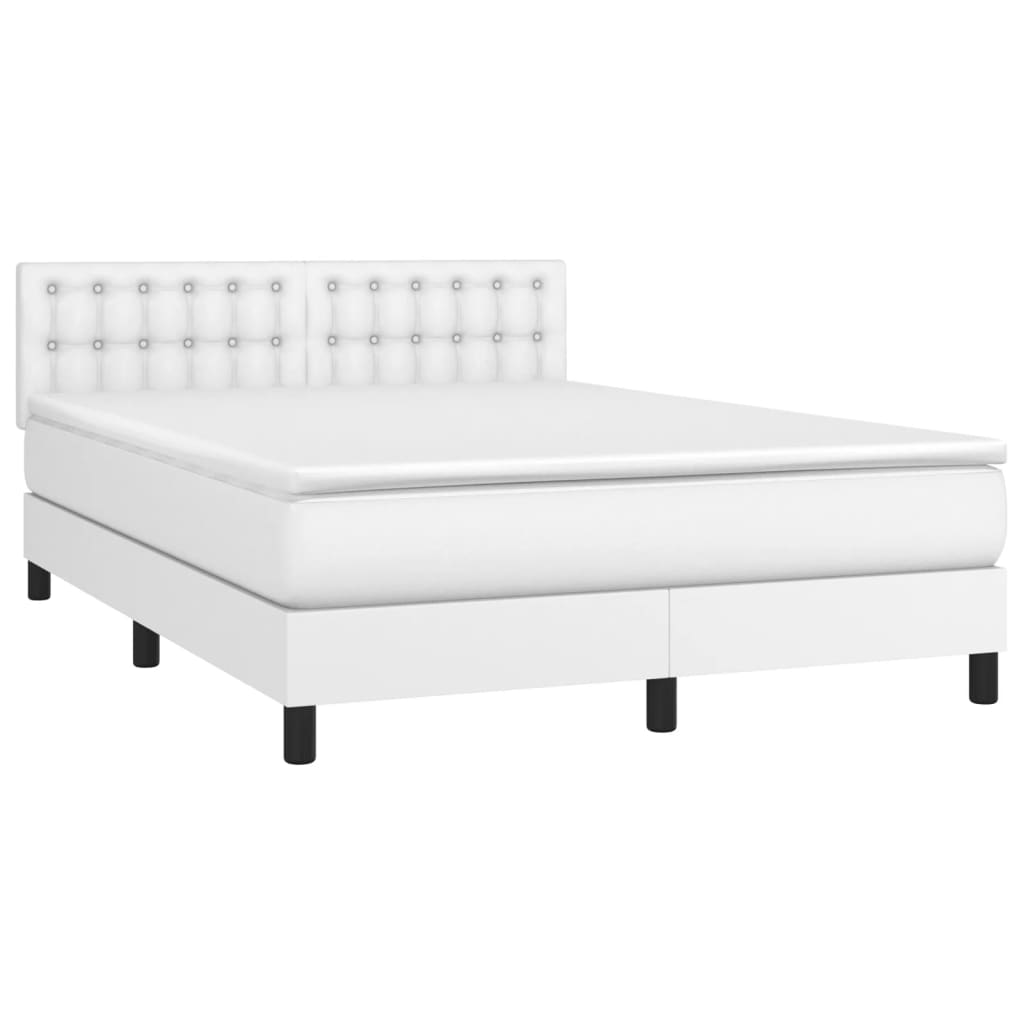 Krevet box spring s madracem LED bijeli 140x190 cm umjetna koža