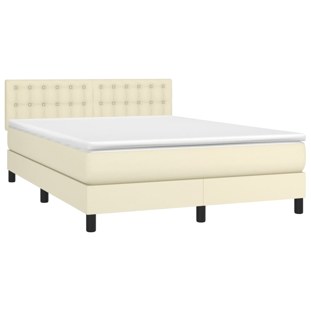 Krevet box spring s madracem LED krem 140x190cm od umjetne kože
