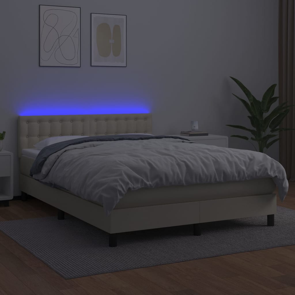 Krevet box spring s madracem LED krem 140x190cm od umjetne kože