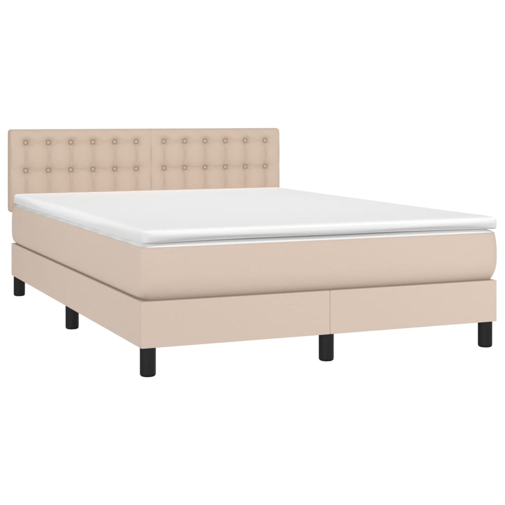 Krevet box spring madrac LED cappuccino 140x190cm umjetna koža