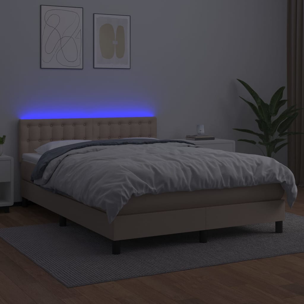 Krevet box spring madrac LED cappuccino 140x190cm umjetna koža