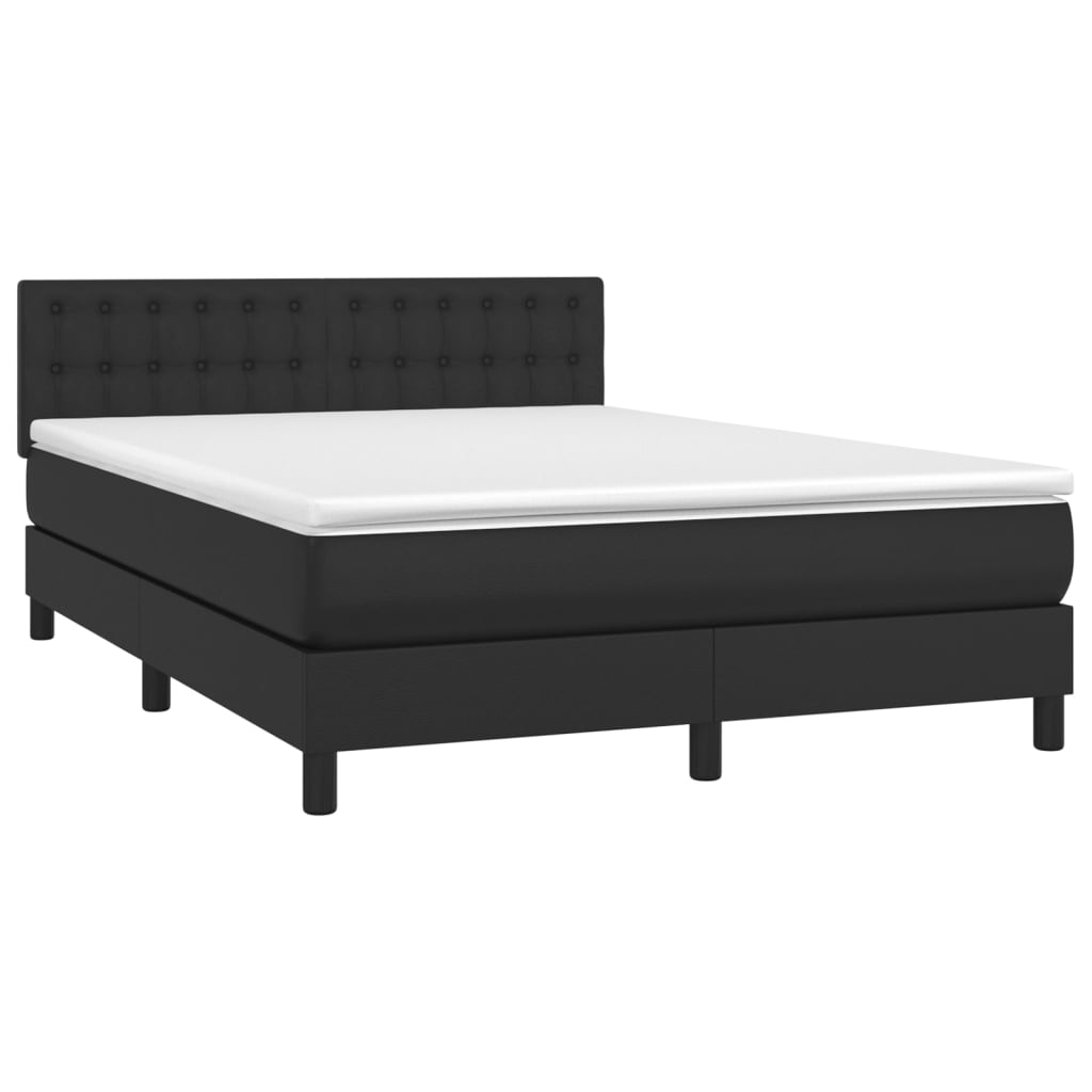 Krevet box spring s madracem LED crni 140x200cm od umjetne kože