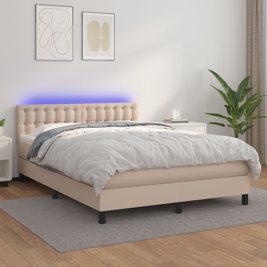 Krevet box spring madrac LED cappuccino 140x200cm umjetna koža