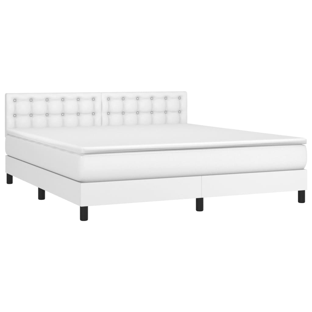 Krevet box spring s madracem LED bijeli 160x200 cm umjetna koža