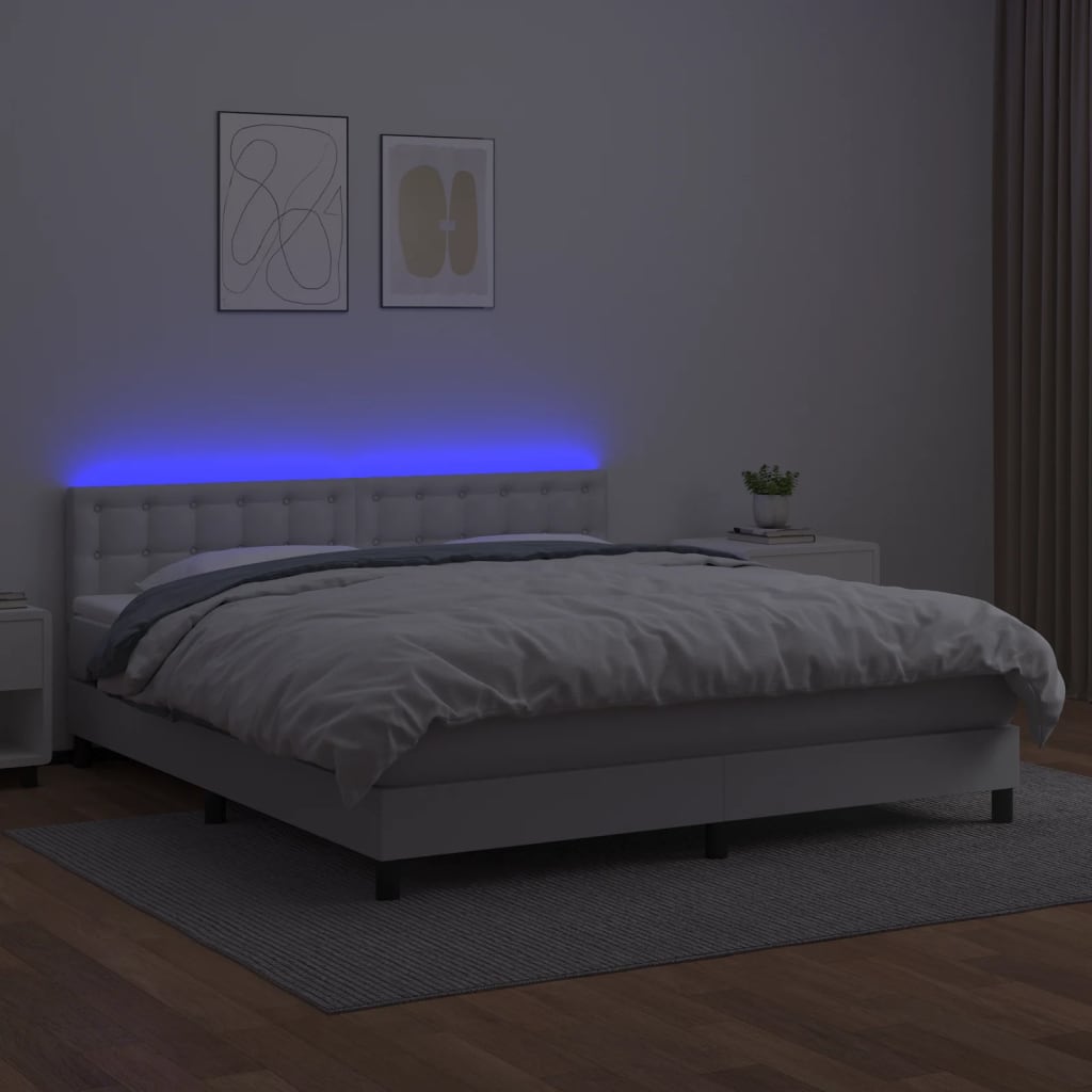 Krevet box spring s madracem LED bijeli 160x200 cm umjetna koža