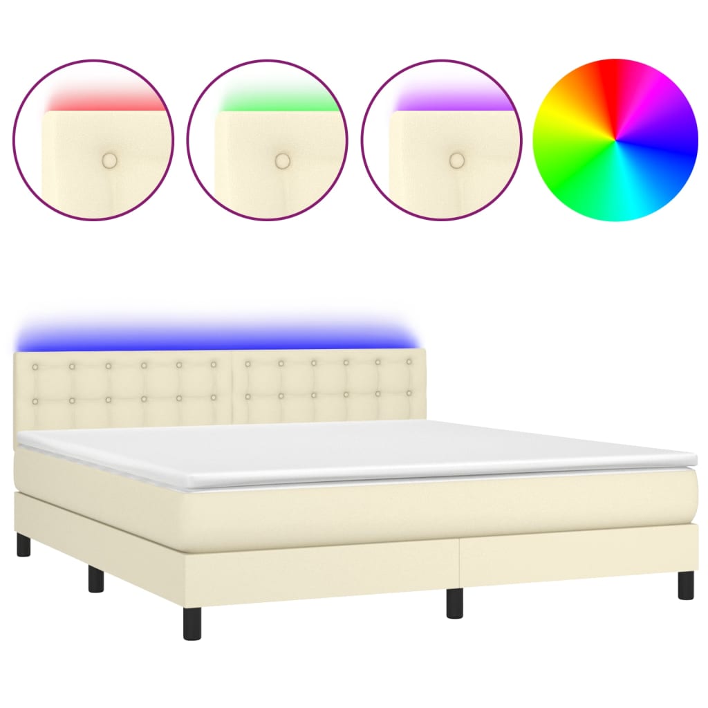 Krevet box spring s madracem LED krem 160x200cm od umjetne kože