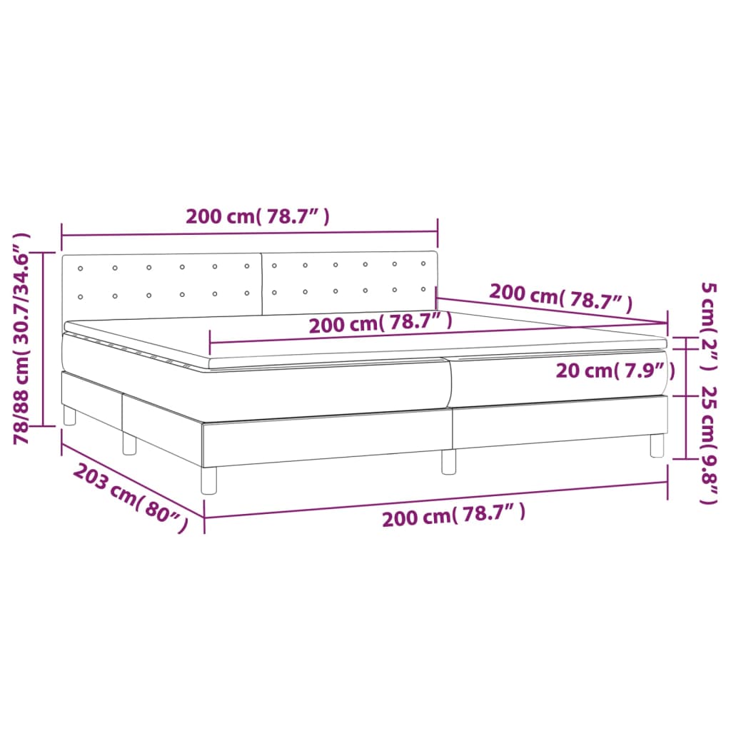 Krevet box spring s madracem LED sivi 200x200cm od umjetne kože