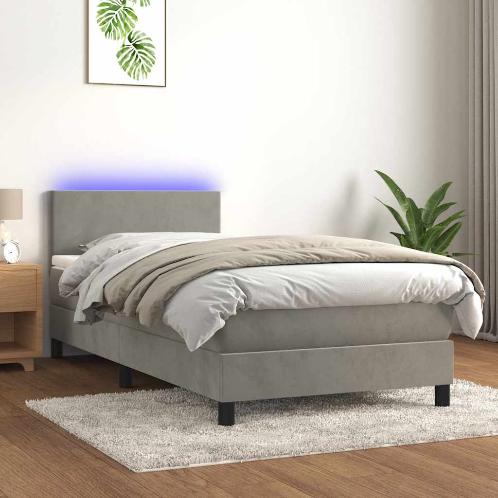 Krevet box spring s madracem LED svjetlosivi 80x200 cm baršun