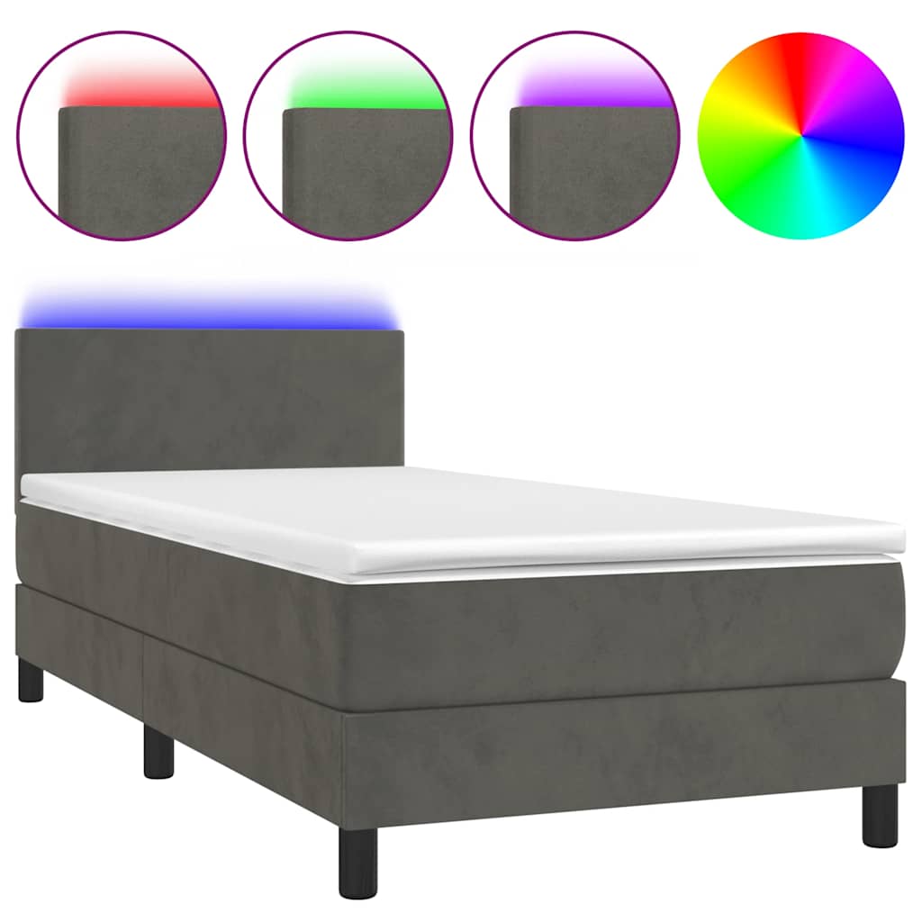 Krevet box spring s madracem LED tamnosivi 80 x 200 cm baršun