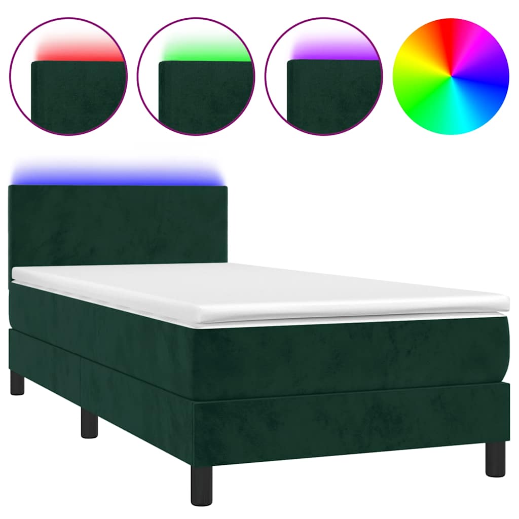 Krevet box spring s madracem LED tamnozeleni 80 x 200 cm baršun
