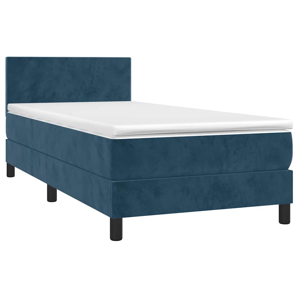 Krevet box spring s madracem LED tamnoplavi 80 x 200 cm baršun