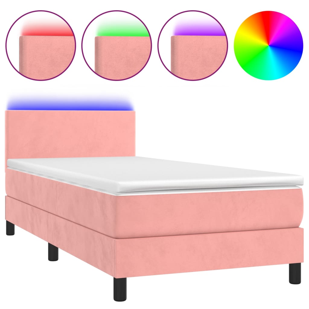 Krevet box spring s madracem LED ružičasti 80x200 cm baršunasti