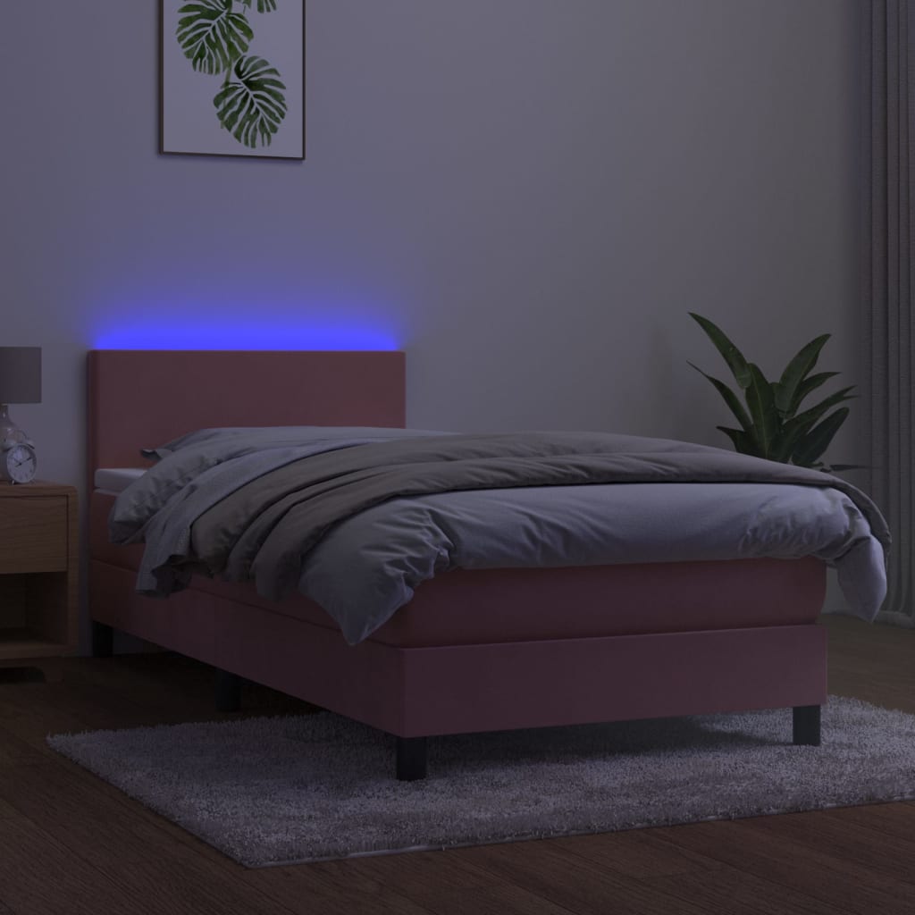 Krevet box spring s madracem LED ružičasti 80x200 cm baršunasti