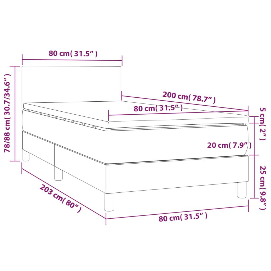 Krevet box spring s madracem LED ružičasti 80x200 cm baršunasti