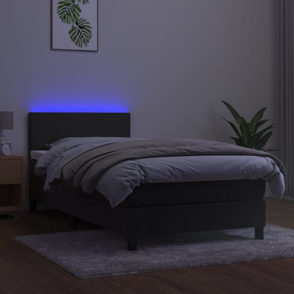 Krevet box spring s madracem LED tamnosivi 90x190 cm baršun