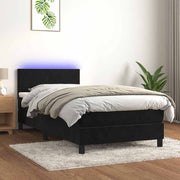 Krevet box spring s madracem LED crni 90x190 cm baršun