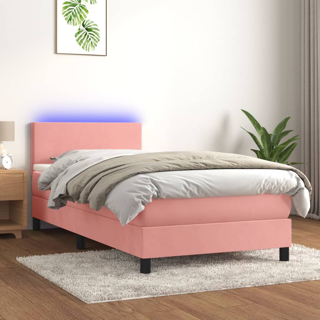 Krevet box spring s madracem LED ružičasti 90x190 cm baršunasti
