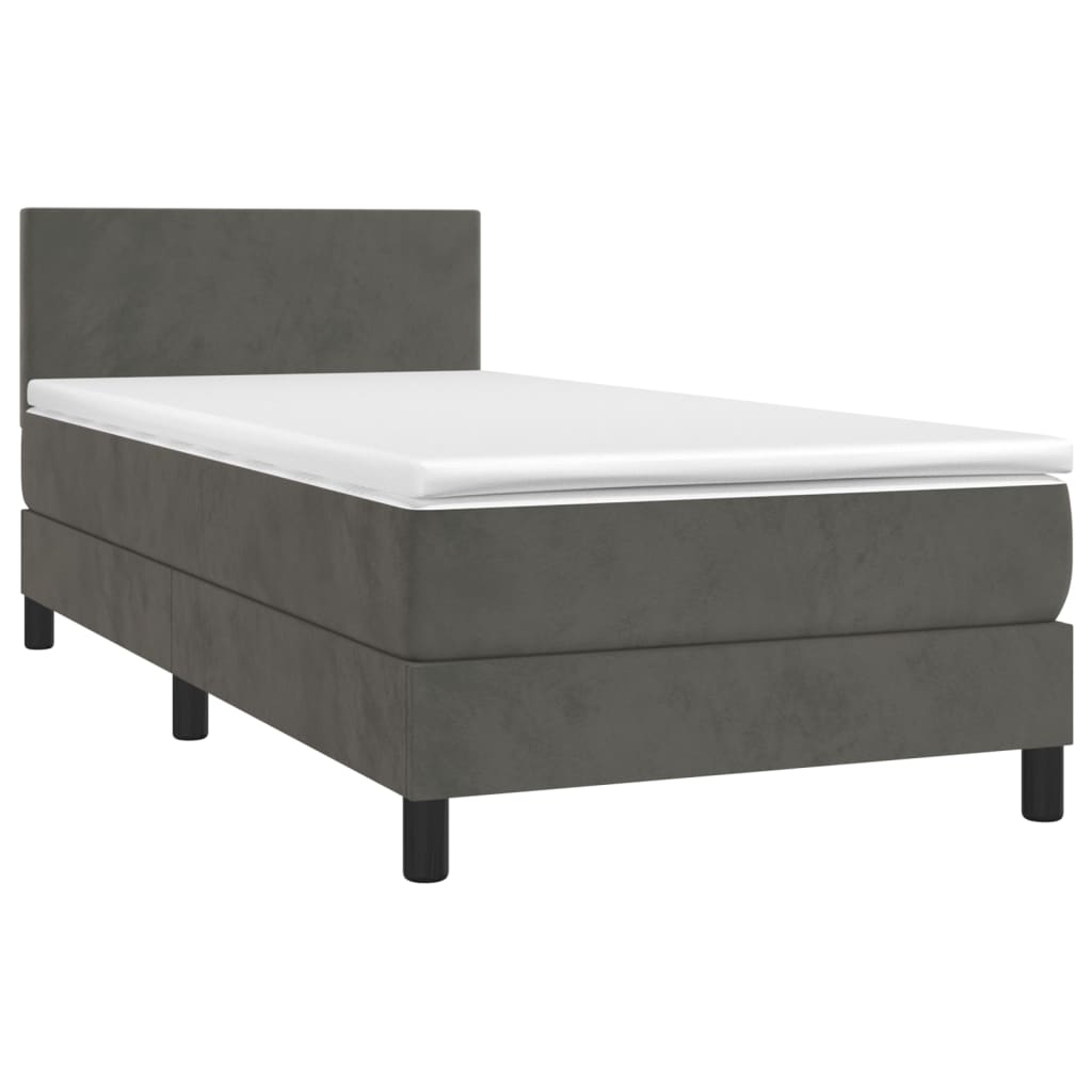 Krevet box spring s madracem LED tamnosivi 90x200 cm baršun