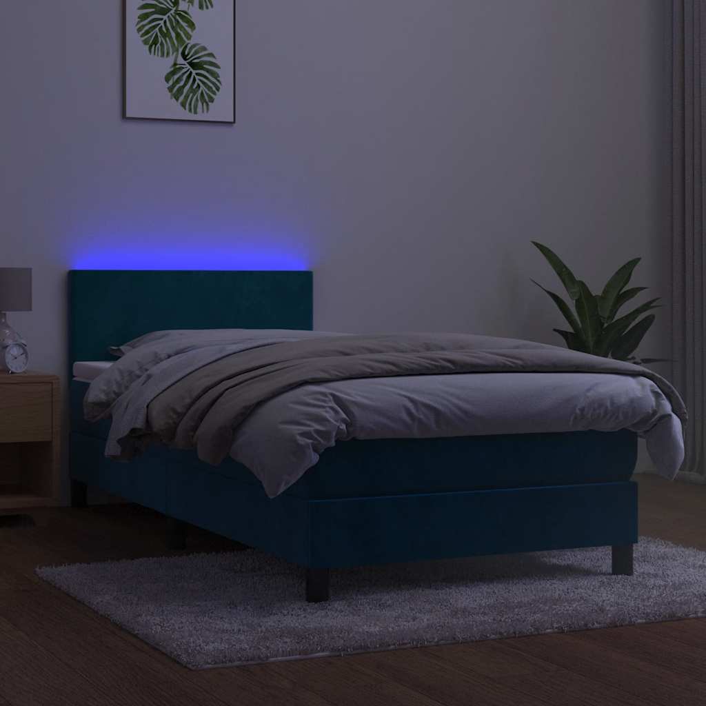Krevet box spring s madracem LED tamnoplavi 90x200 cm baršun
