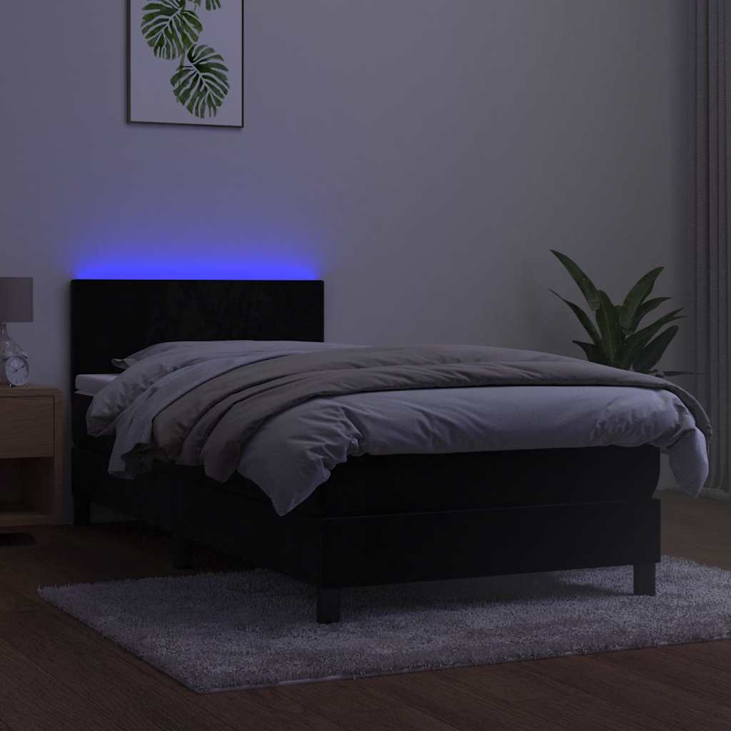 Krevet box spring s madracem LED crni 100x200 cm baršun